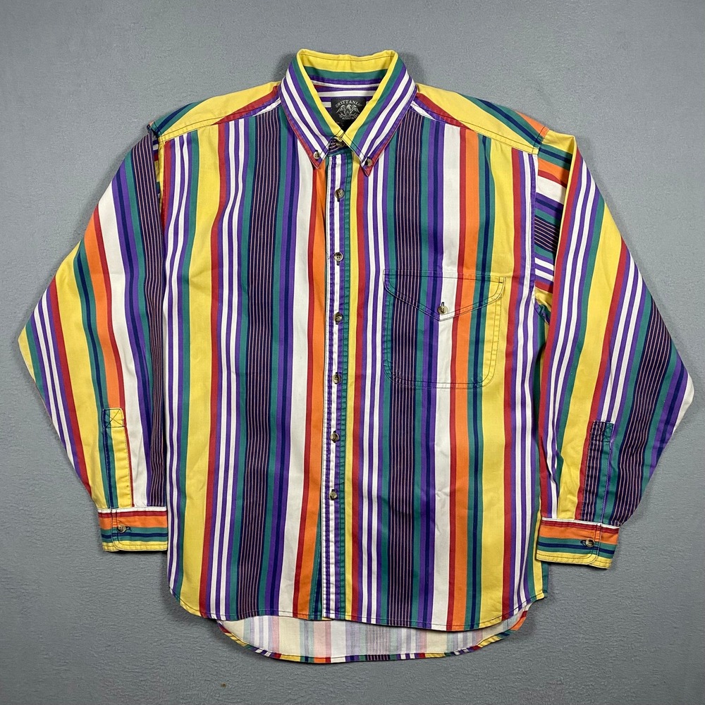Vintage Brittania Mens Multicolor Striped Button Down Shirt Cotton Size S 90s - Picture 2 of 8